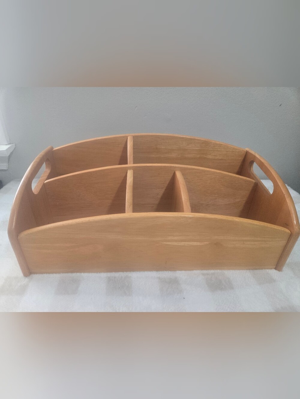 Wooden Desk Organizer with Multiple Compartments - Natural Finish